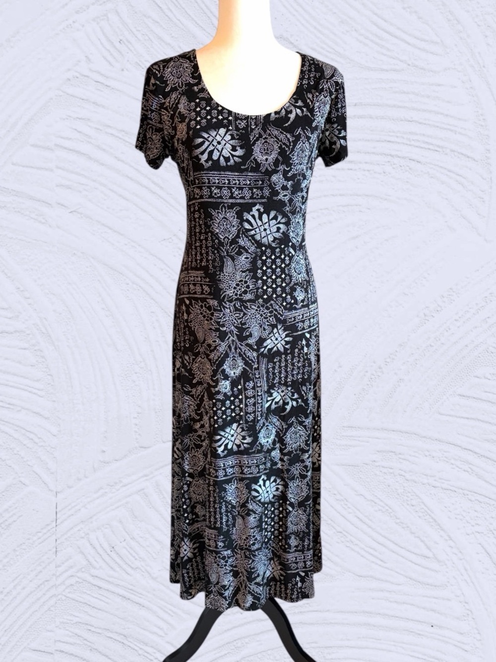 Vintage 90s Black and white slinky Floral Maxi Dress